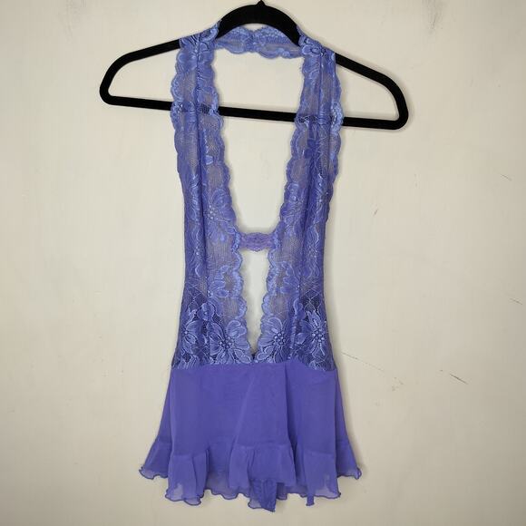 Frederick's of Hollywood Purple Lace Teddy Dress Thong - Picture 1 of 9
